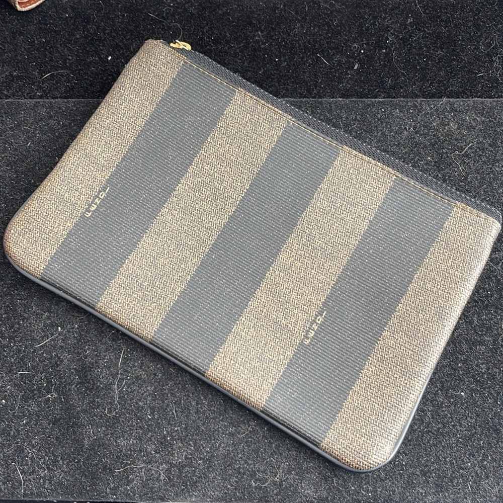 Fendi Authentic Vintage Penguin Stripe Tobacco 3 Zip Clutch/Pouch.MA100 - Picture 2 of 15